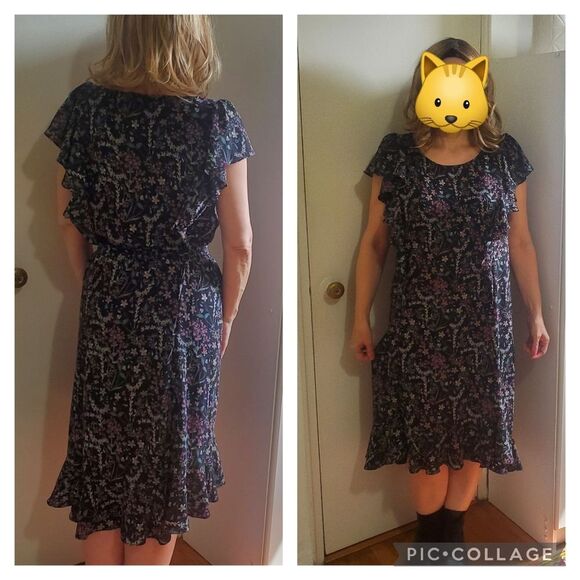 Max Studio floral ruffle midi dress L black - Picture 5 of 10